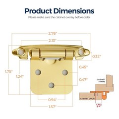 50 Pack (25 Pairs) 1/2″ Overlay Cabinet Hinges, Self-Closing Semi-Concealed Face