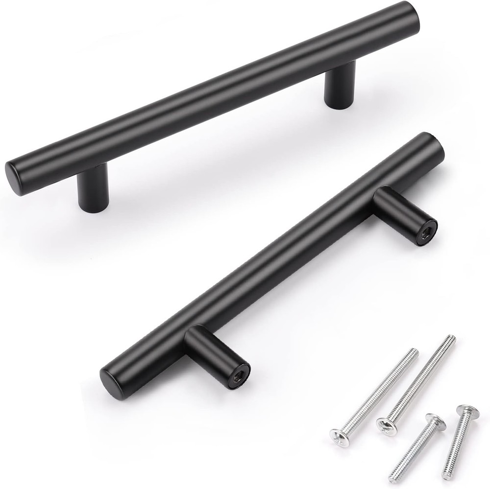 12 Pack 3-1/2″ Matte Black Cabinet Pulls, T Bar Black Handles for Kitchen Cab…