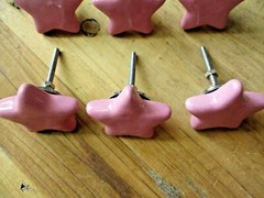 10 Ceramic Knobs STAR Drawer Pull Cupboard Door Knobs Porcelain Bathroom Pink