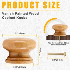 Luomorgo 8 Pcs Natural Wood Dresser Knobs, Round Wooden Cabinet Knobs, Mushroom