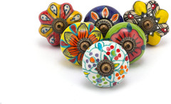 Cabinet Knobs – Pack of 6 – Assorted Colorful Ceramic Drawer Pull Handle Kitchen
