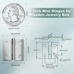 14 Sets Mini Stainless Steel Hinges with Screws, 1″ Jewelry Box Hardware, Silver