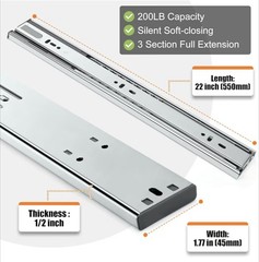 10 Pairs 22 Inch Heavy Duty Soft Close Drawer Slides Full Extension 200 LB Cap