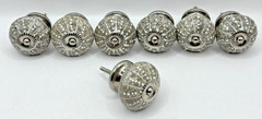 Lot of 7 Sea Urchin Ceramic Drawer Knob Pulls Gray White Beige Silver 1.5″