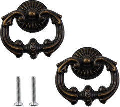 MY MIRONEY 2 Pack Vintage Cabinet Handles, Oil Rubbed Bronze Ring Drawer Pulls,
