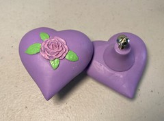 5 Pc Purple Heart W/ Rose Kids Dresser Drawer Pull Handles 2 5/8”