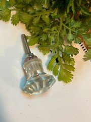 LOT 4; DRAWER CABINET KNOBS PULLS Flower Floral Clear Glass Fancy Chic Cottage