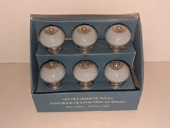 Made In India Set Of 6 Blue Crackle & Silver Ceramic Drawer Pulls 1.5″