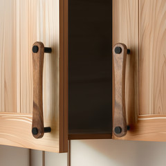 4 Pcs Cabinet Walnut Wood Handls Kitchen Knobs Black Drawer Pulls
