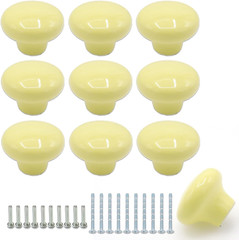 10 Pack Light Yellow Ceramic Cabinet Knobs 32mm Round Drawer Pulls Screws