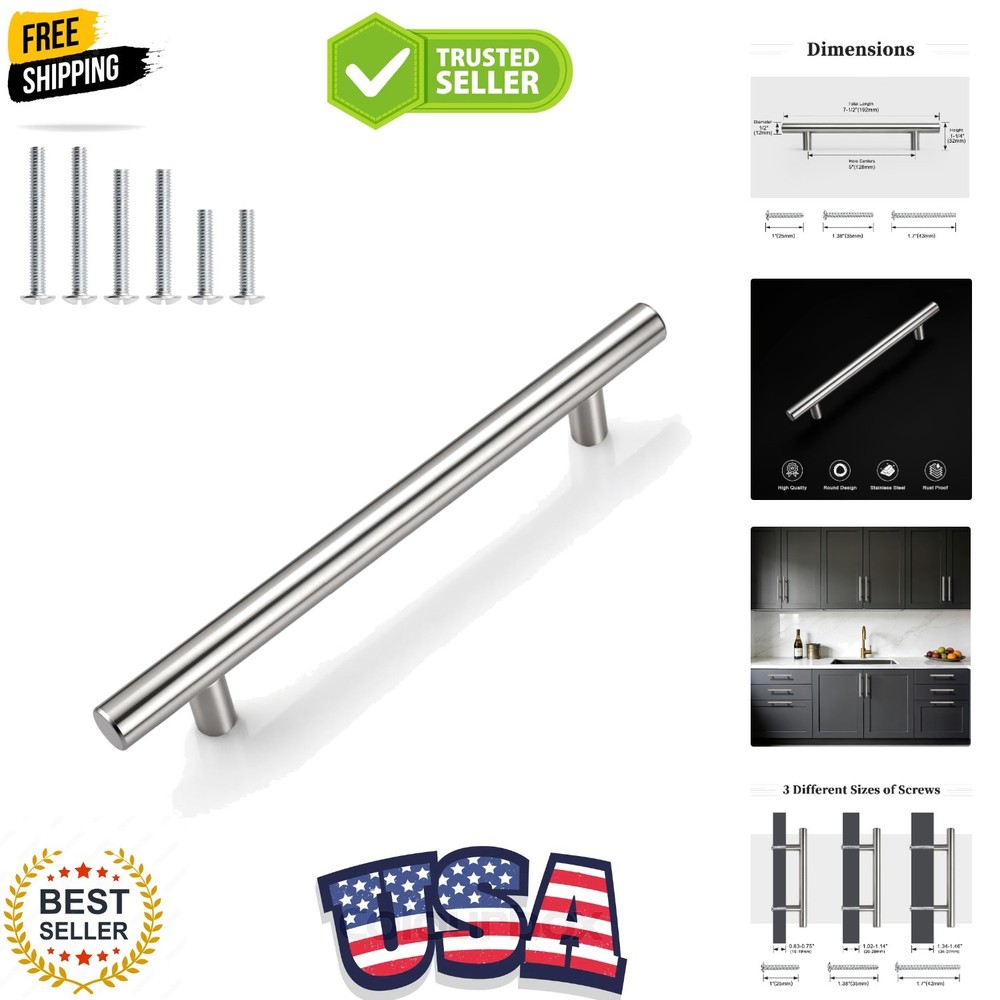 6 Pack 5 Inch 128mm Hole Centers Cabinet Handles, Brushed Nickel Cabinet Pull…