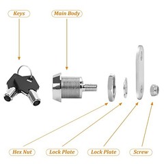 2 Pack Tubular Cam Locks, Cabinet Locks with 7/8” Cylinder, Atom 7/8 Inch 90°