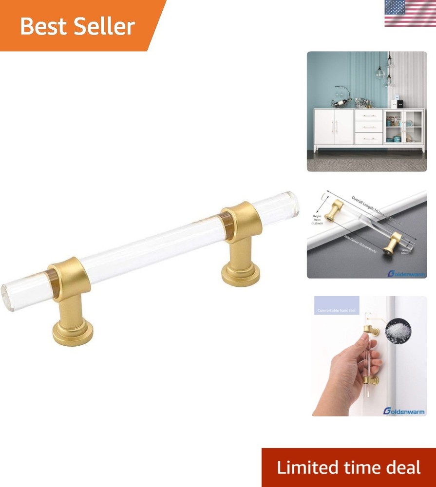 Elegant 4 Inch Acrylic Cabinet Pulls – 5 Pack in Luxurious Matte Gold Finish