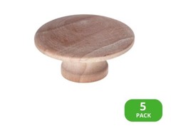 (5-Pk) Cabinet Knob Round Unfinished Birch Wood 1-13/16″ RL002292