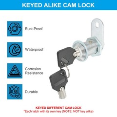 16mm Cabinet Cam Lock with Key Cylinder Tubular Cam Keyed Different