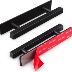 2 PCS Self Adhesive Cabinet Handles 6 Inch Matte Black Drawer Pulls No Drill