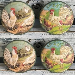 Shabby Farmhouse ROOSTER Handmade Wood Drawer Pulls Cabinet Knobs Set of 4