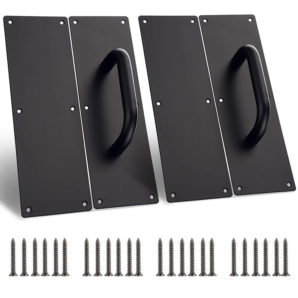 2 Sets 12 Inch Black Stainless Steel Push Pull Plate Door Handles Office
