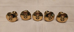 Set of 5 Solid Brass Colonial Style Door Drawer Cabinet Round Knob Pulls 1.25″