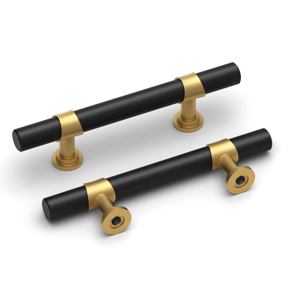 10 Pack Black and Gold Cabinet Handles 3 Inch Hole Centers Brushed Brass Dres…