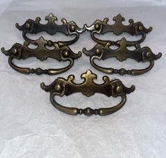 5 Vintage 4.75” Amerock Chippendale Batwing Fixed Bail Drawer Pull Handles