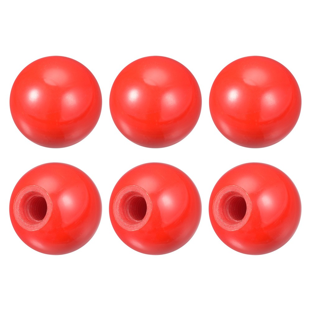 6Pcs 1.37Inch Dia M10 Female Thread Threaded Ball Knobs, Red