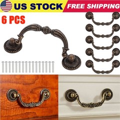 6 PACK Drawer Pulls Drop Bail Dresser Handle Rustic Antique Black Bronze Pull