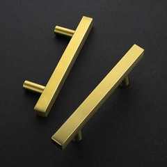 (H04) 10 pack Brushed Brass Gold Kitchen Cabinet T Square Bar Pull Handle