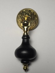 Vintage Brass & Wood Drop Drawer Pull Handle Pendant Colonial Revival Cabinet