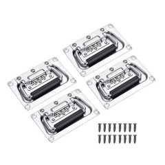 4Pcs 5.12″x3.43″ Spring Loaded Recessed Handle with Rubber Grip&Screws, Silver