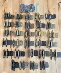 30 Sets VTG Antiqued BRASS & BRASS TONE CABINET DOOR HINGES PAIR Assorted Lot 60