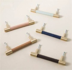 3.78” 5” 8.8″ Brass Leather Cabinet Door Handles Colorful Dresser Drawer Knobs