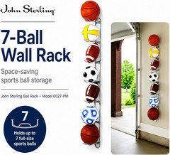 Wall Mounted Ball Rack for Garages | 7-Ball Capacity, 63-1/8 In. Tall, John Ster