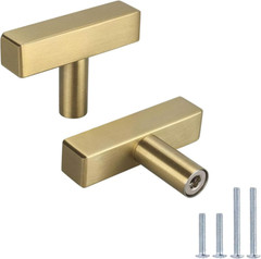 6 Pack Kitchen Cabinet Knobs Gold Knobs Square Brushed Brass Cabinet Hardware fo