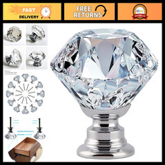 30MM Crystal Clear Cabinet Knobs – 12 Pcs Silver Diamond Drawer Handles