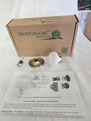 = Nostalgic Warehouse Knob White Rosette Brass Finish Backing 2-1/4″ Diameter
