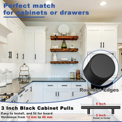 30 Pack Cabinet Handles Matte Black Cabinet Pulls with 3 Inch Hole Center, Stain
