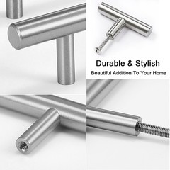 12pcs Silver T-Knobs Cabinet Hardware Single Hole Drawer Pulls Screws Kitchen