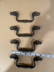 4 Ornate Black Dresser Drawer Pulls 6”- 4” Hole Centers Made in Canada #CH3602