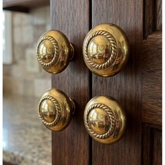 11 Vintage Gold Colored Metal Round Rope Border Drawer Pulls Traditional 1.25″