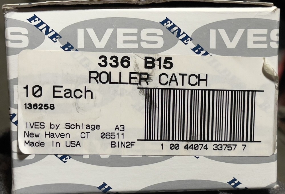Box of 10 H.B. Ives by Schlage 336B15 Finished Satin Nickel Roller Catch