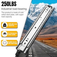 Heavy Duty 22″ Locking Drawer Slides – Full Extension, 250 lb Capacity, Side Mou