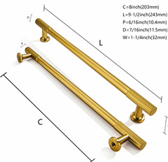 8 Inch Hole Center 10 Pack Brushed Brass Heavy Duty Solid Cabinet Pulls