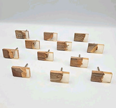 Modern Brutalist Wood & Resin Cabinet Drawer Knob set 12 Rectangular Shape READ