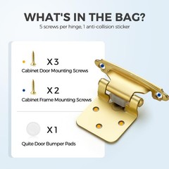 50 Pack (25 Pairs) 1/2 Inch Overlay Kitchen Cabinet Hinges, Satin Brass Self …