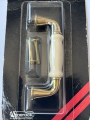 Brass & Ivory Ceramic Drawer Pull Cabinet Handle Amerock C-1417-3A Set of 5