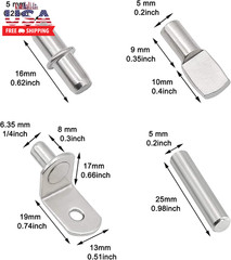 104Pcs Shelf Pins Kit,4 Styles Nickel Plated Shelf Support Pegs,Bookshelf Pegs f