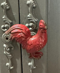 ROOSTER BARNYARD CHICKEN red metal KITCHEN CABINET DRESSER KNOB DECOR hardware