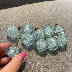 10 Bubble Glass Pulls Knobs (light blue tint color)