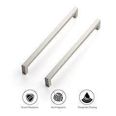 Brushed Nickel Square Cabinet Handles & Pulls 10-1/2 in (10 in Hole Center) 10